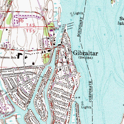 Topographic Map of Gibralter City Hall, MI