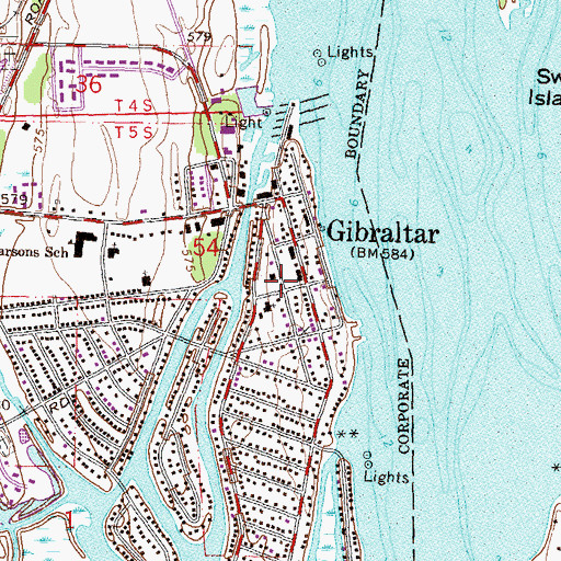 Topographic Map of Gibraltar Public Safety Department Fire Station, MI