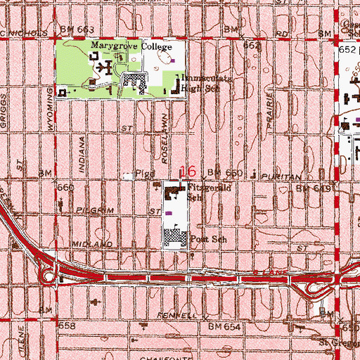 Topographic Map of Gospel Inspirational Missionary Baptist Church, MI