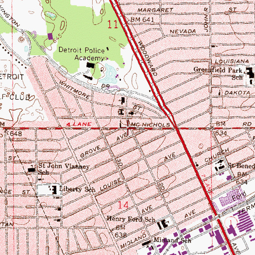 Topographic Map of Grace Christian Methodist Episcopal Church, MI