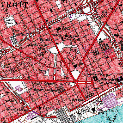 Topographic Map of Grand Circus Station, MI