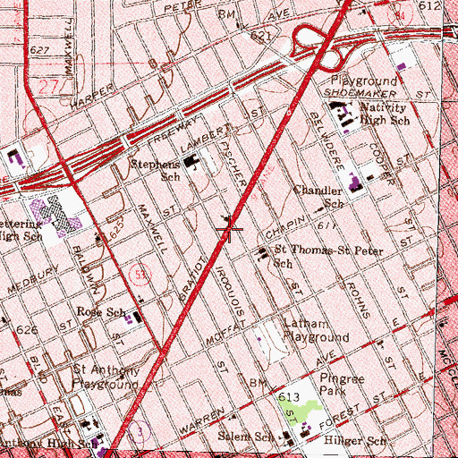 Topographic Map of Gratiot Avenue Presbyterian Church, MI