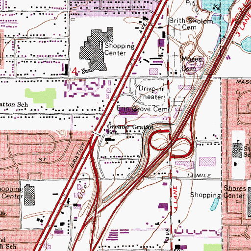 Topographic Map of Gratiot Center Shopping Center, MI