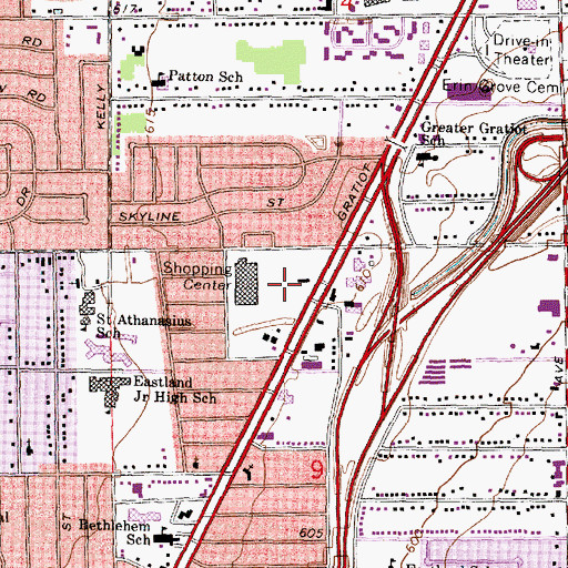 Topographic Map of Gratiot Plaza Shopping Center, MI
