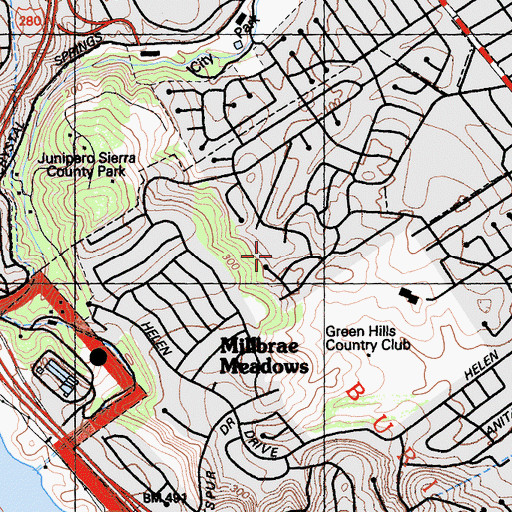 Topographic Map of Millbrae Montessori School, CA