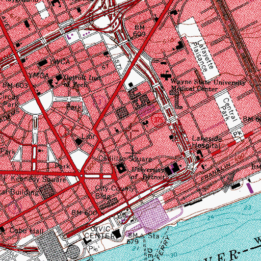 Topographic Map of Greektown Station, MI