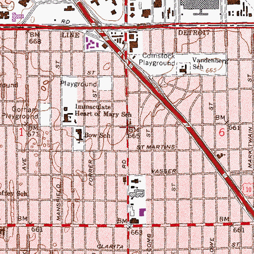 Topographic Map of Greenfield Avenue Church of God, MI