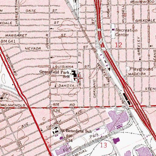 Topographic Map of Greenfield Park Elementary School, MI