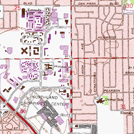Topographic Map of Greenfield Shopping Plaza, MI