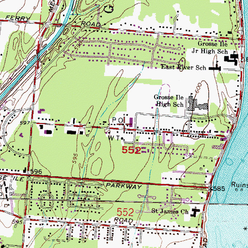 Topographic Map of Grosse Isle Post Office, MI