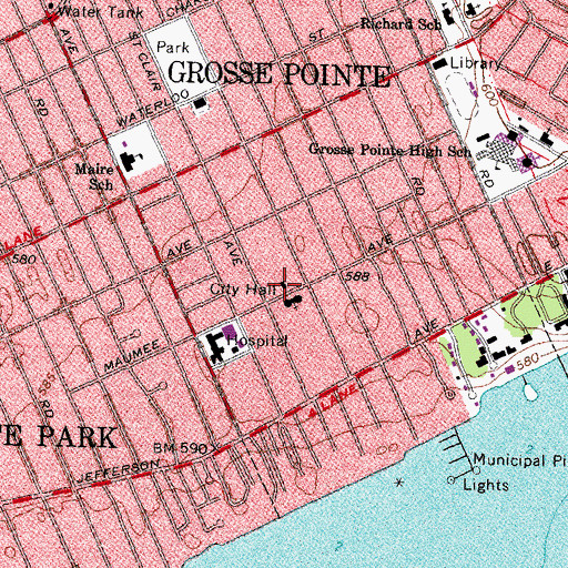 Topographic Map of Grosse Pointe City Hall, MI