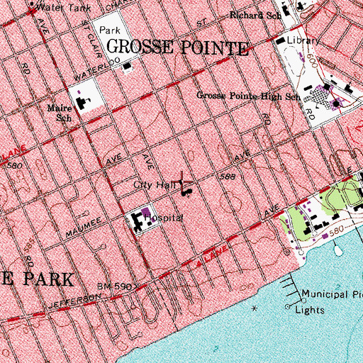 Topographic Map of Grosse Pointe City Department of Public Safety Fire Station, MI