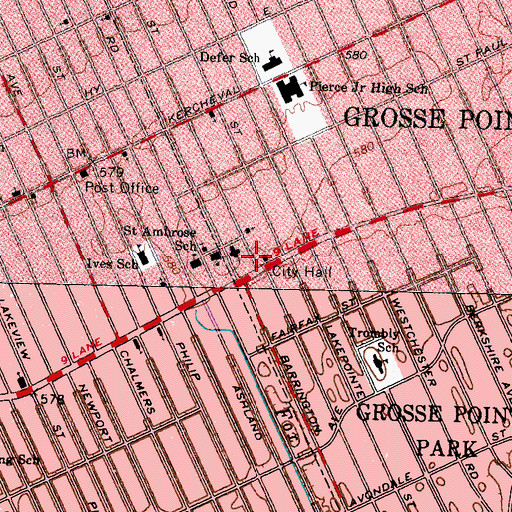 Topographic Map of Grosse Pointe Park City Hall, MI