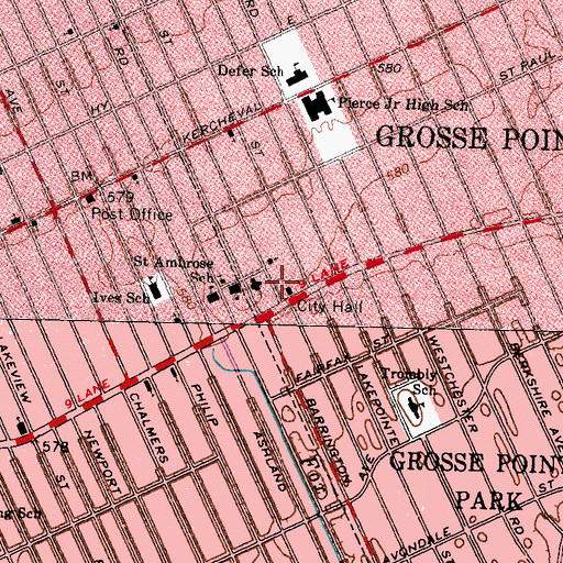 Topographic Map of Grosse Pointe Park Department of Public Safety Fire Station, MI