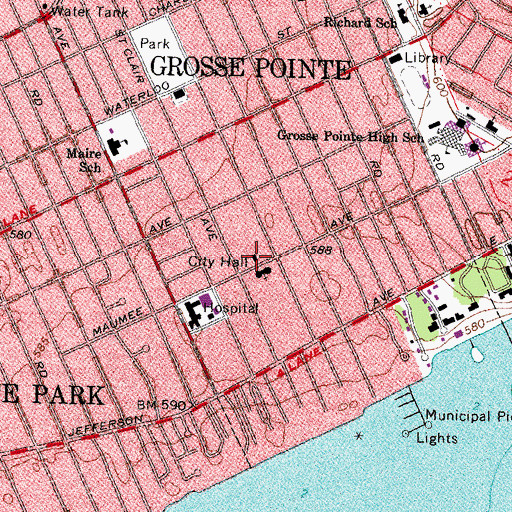 Topographic Map of Grosse Pointe Police Department, MI