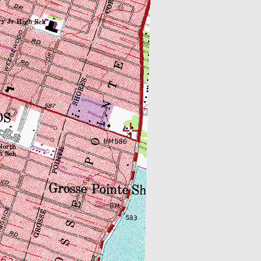 Topographic Map of Grosse Pointe Shores Police Station, MI