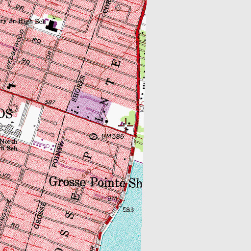 Topographic Map of Grosse Pointe Shores Courthouse, MI