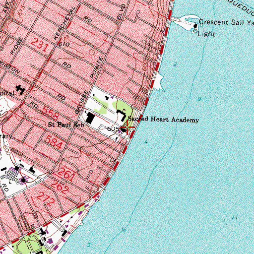 Topographic Map of Grosse Pointe Academy, MI