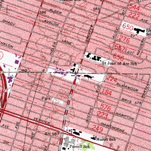 Topographic Map of Grosse Pointe Baptist Church, MI