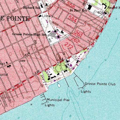 Topographic Map of Grosse Pointe Memorial Church, MI