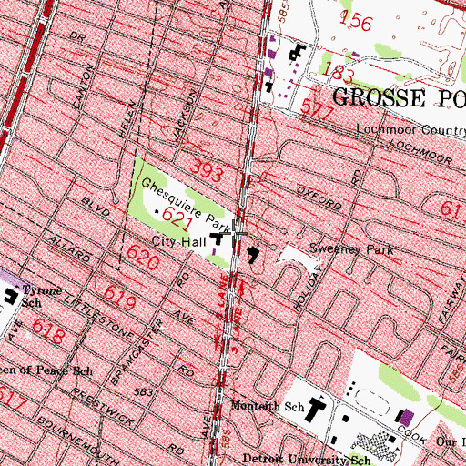 Topographic Map of Grosse Pointe Woods Presbyterian Church, MI