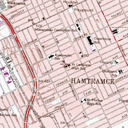 Topographic Map of Hamtramck Fire Department, MI