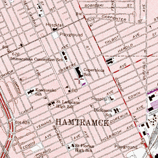 Topographic Map of Hamtramck High School, MI