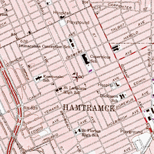 Topographic Map of Hamtramck Post Office, MI