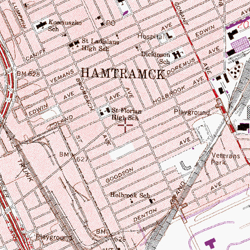 Topographic Map of Hamtramck Town Center Shopping Center, MI