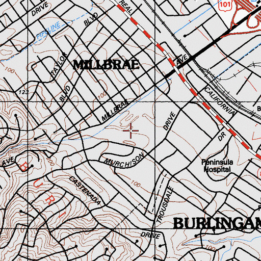 Topographic Map of Mills High School, CA