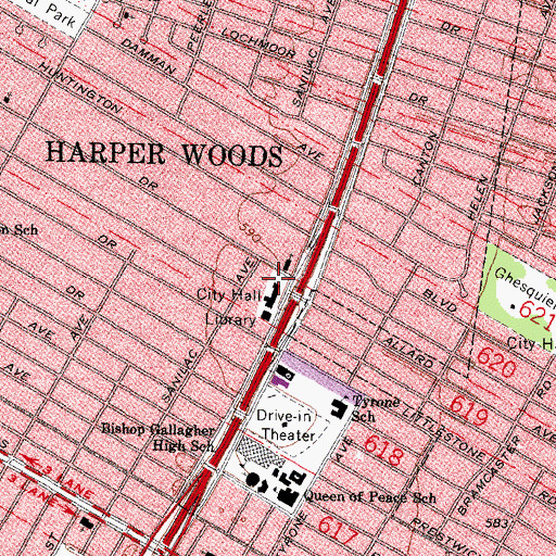 Topographic Map of Harper Woods Fire Department, MI