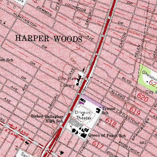 Topographic Map of Harper Woods Police Department, MI