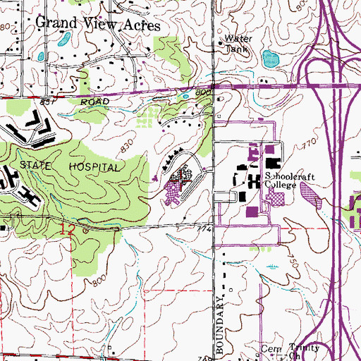 Topographic Map of Hawthorne Center, MI