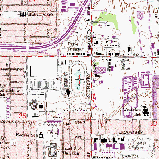 Topographic Map of Hazel Park Harness Raceway, MI