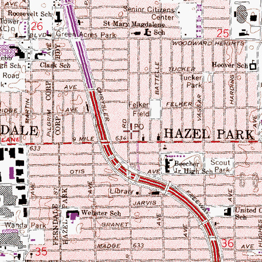 Topographic Map of Hazel Park Police Department, MI