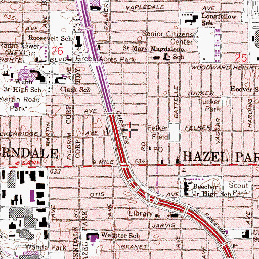 Topographic Map of Hazel Park Post Office, MI