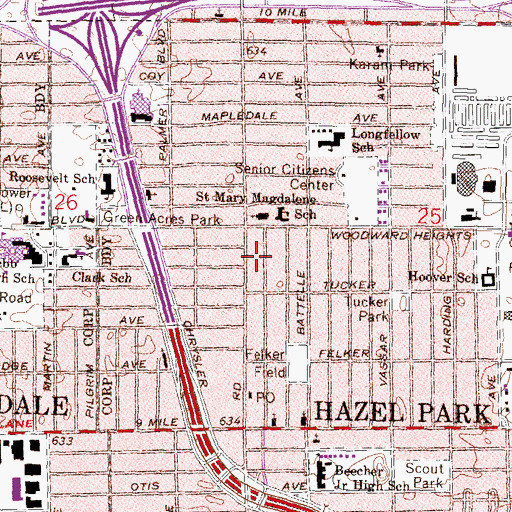 Topographic Map of Hazel Park Retail Center Shopping Center, MI