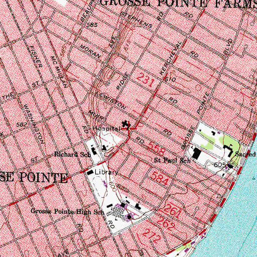 Topographic Map of Henry Ford Cottage Hospital, MI