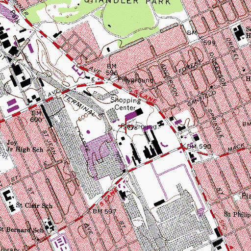 Topographic Map of Henry Ford Medical Center - Detroit East, MI