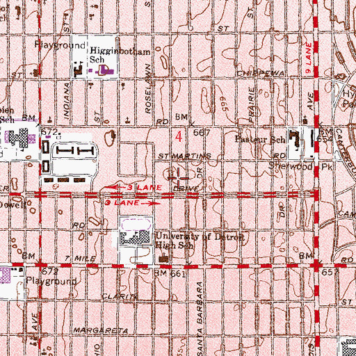 Topographic Map of Henry Ford Medical Center - Detroit Northwest, MI
