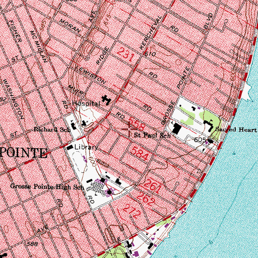Topographic Map of Henry Ford Medical Center - Grosse Pointe Farms Pierso, MI