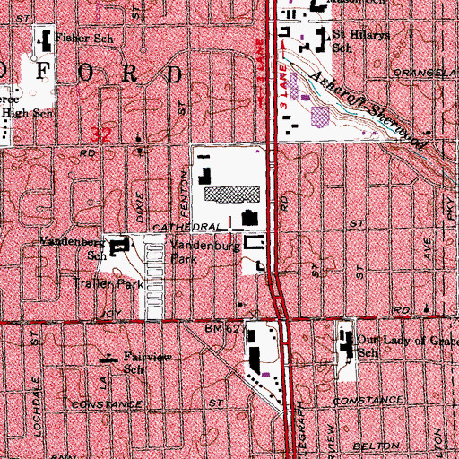 Topographic Map of Henry Ford Medical Center - Redford, MI