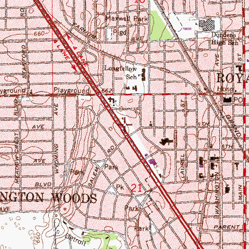 Topographic Map of Henry Ford Medical Center - Royal Oak, MI
