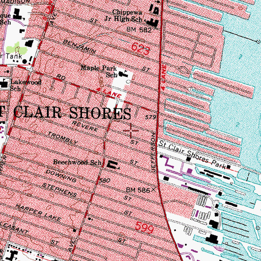 Topographic Map of Henry Ford Medical Center - Saint Clair Shores and East Jefferson, MI