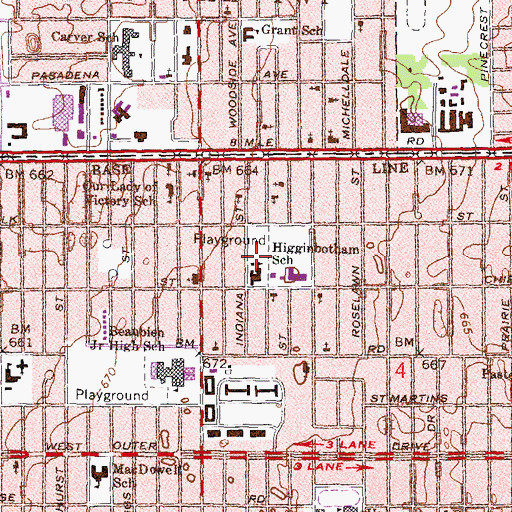Topographic Map of High School of Commerce and Business Administration, MI