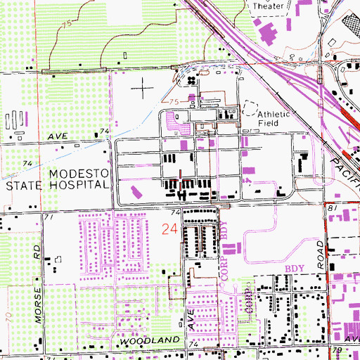 Topographic Map of Modesto State Hospital, CA