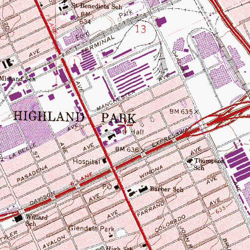Topographic Map of Highland Park Civic Center, MI