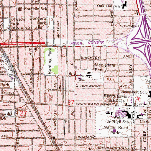 Topographic Map of Hilton Oaks Baptist Church, MI
