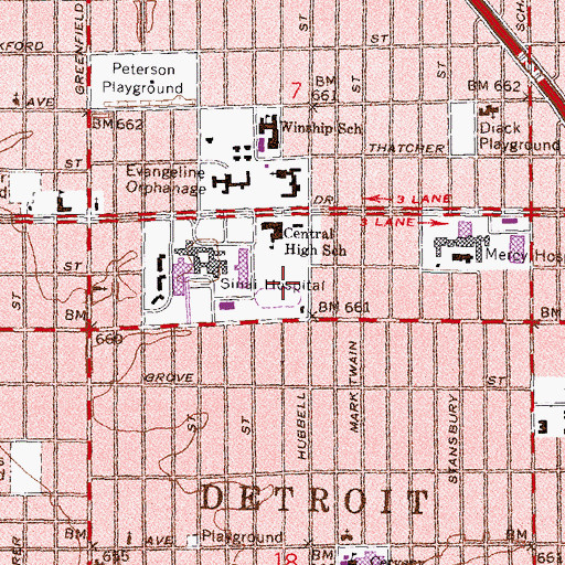 Topographic Map of A Philip Randolph Career and Technical Center, MI