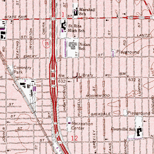 Topographic Map of Abraham Lincoln Library, MI